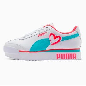 Puma White and Teal Sneakers with Pink Accents